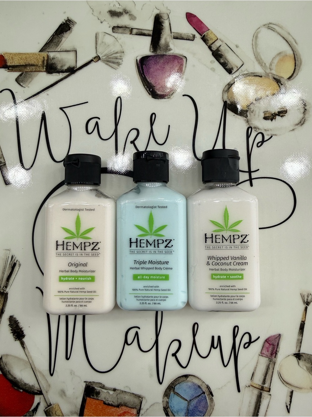 Hempz Body Moisturizer Trio – White, Light Blue, Cream Bottles